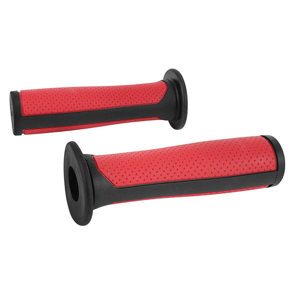 Poignée BMX Noir-Rouge Bi-Matiere L125 mm Avec Collerette (Paire)