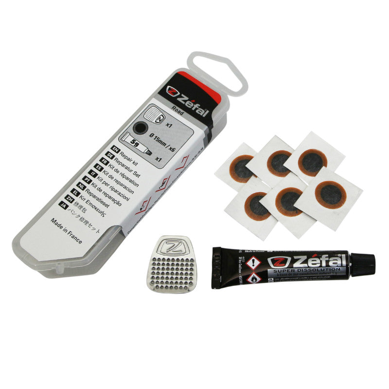 Kit Réparation Chambre A Air Zefal Route - Boite (6 Patchs 15 mm + Colle 5G + Rape Acier) Avec Notice