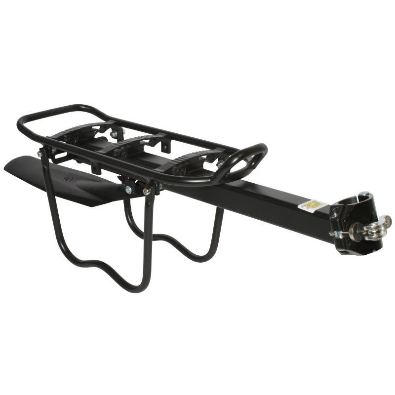 Porte Bagage Vélo Arrière A Fixation Rapide P2R Alu Noir Avec Protection Laterale Pour Sacoche (Sur Tige De Selle)