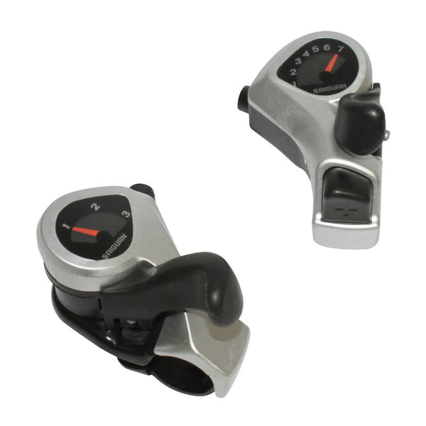 Manette VTT P2R Résine Noir A Collier 7V. Avec Cadrans Et Bouton Poussoir (Paire) Compatible Shimano