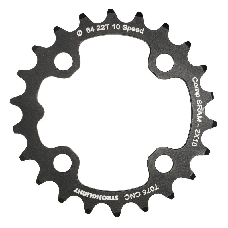 Plateau VTT 4 branches Ø 64 Pour Sram Xo+Shimano (Sauf Xt-Xtr) Stronglight Double 22 dents Intérieur Noir Non Filete 10V