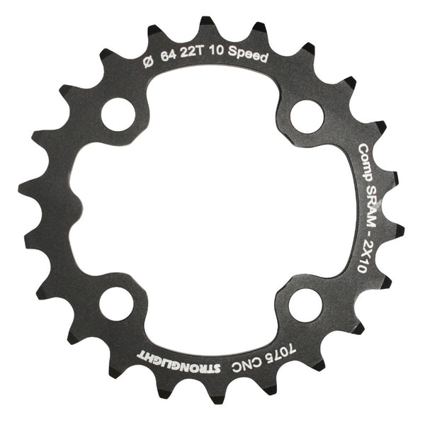 Plateau VTT 4 branches Ø 64 Pour Sram Xo+Shimano (Sauf Xt-Xtr) Stronglight Double 22 dents Intérieur Noir Non Filete 10V