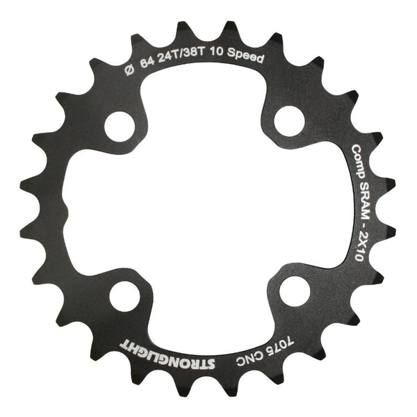 Plateau VTT 4 branches Ø 64 Pour Sram Xo+Shimano (Sauf Xt-Xtr) Stronglight Double 24 dents Intérieur Noir Non Filete 10V