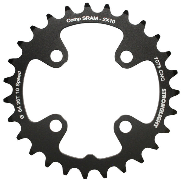 Plateau VTT 4 branches Ø 64 Pour Sram Xo+Shimano (Sauf Xt-Xtr) Stronglight Double 26 dents Intérieur Noir Non Filete 10V