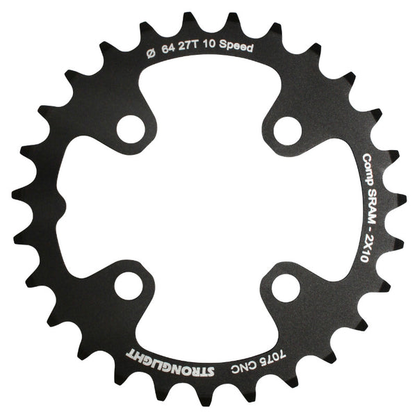Plateau VTT 4 branches Ø 64 Pour Sram Xo+Shimano (Sauf Xt-Xtr) Stronglight Double 27 dents Intérieur Noir Non Filete 10V