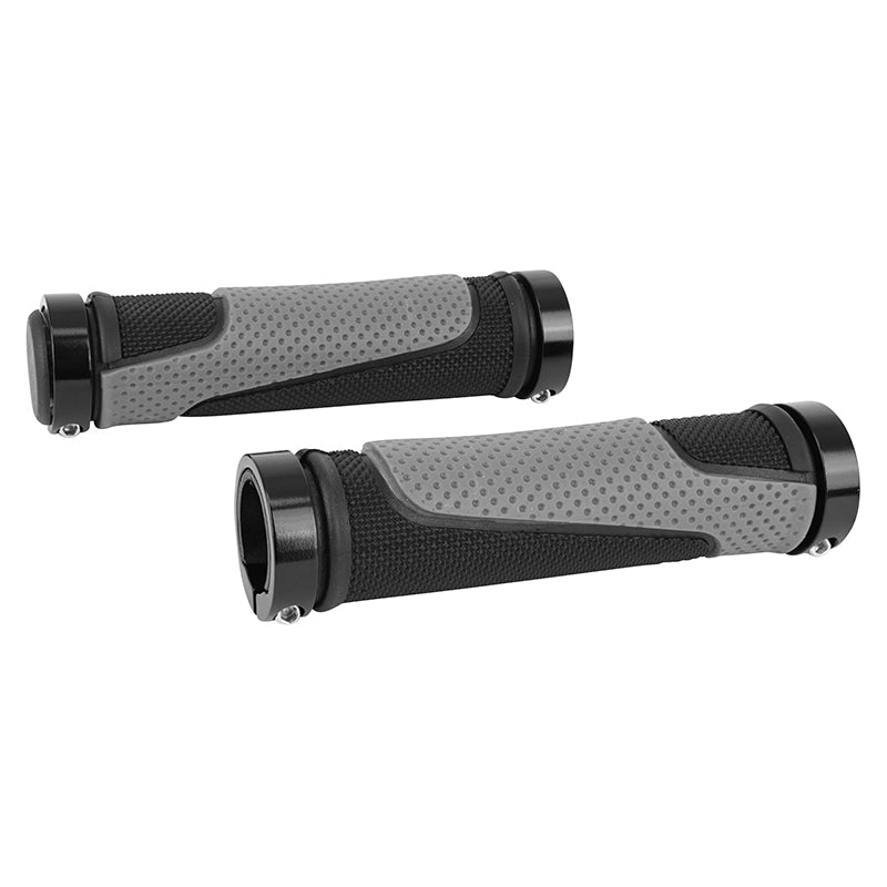 Poignée City-VTT Newton Bi-Matiere Noir-Gris Double Collier Chc Noir L130 mm (Paire)