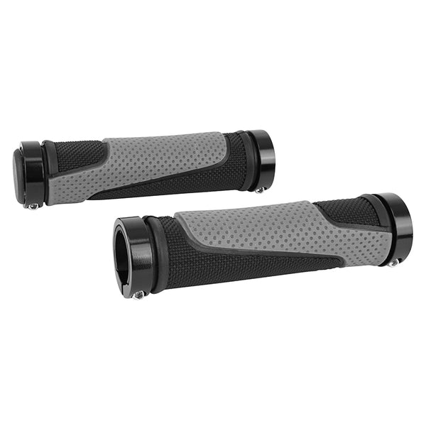 Poignée City-VTT Newton Bi-Matiere Noir-Gris Double Collier Chc Noir L130 mm (Paire)