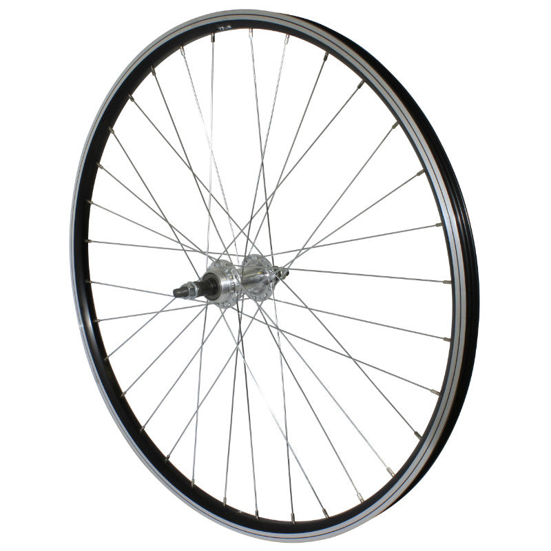 Roue VTT Patin 26" P2R Arrière Alu Noir Double Paroi Moyeu Alu Roue Libre 7-6V Axe Plein