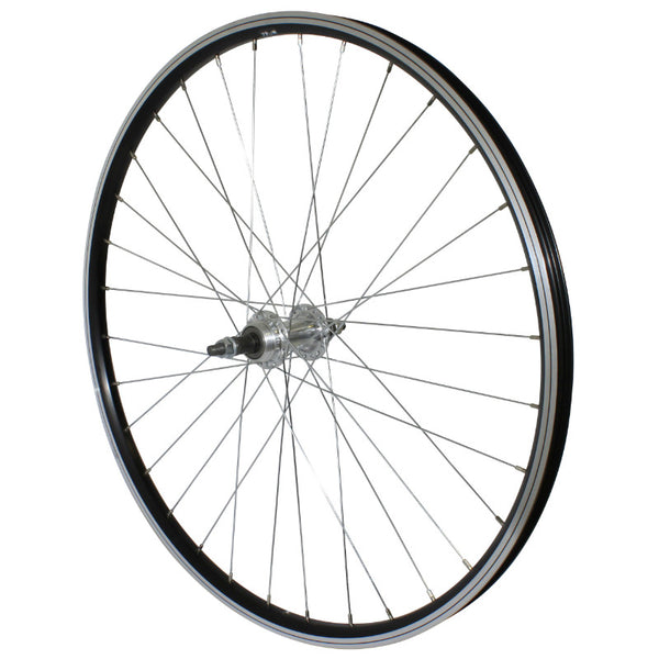 Roue VTT Patin 26" P2R Arrière Alu Noir Double Paroi Moyeu Alu Roue Libre 7-6V Axe Plein