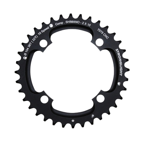 Plateau VTT 4 branches Ø 104 Pour Shimano Stronglight Double 36 dents Extérieur Noir 2X10V. (Sauf Xt-Xtr) Non Filete 10V