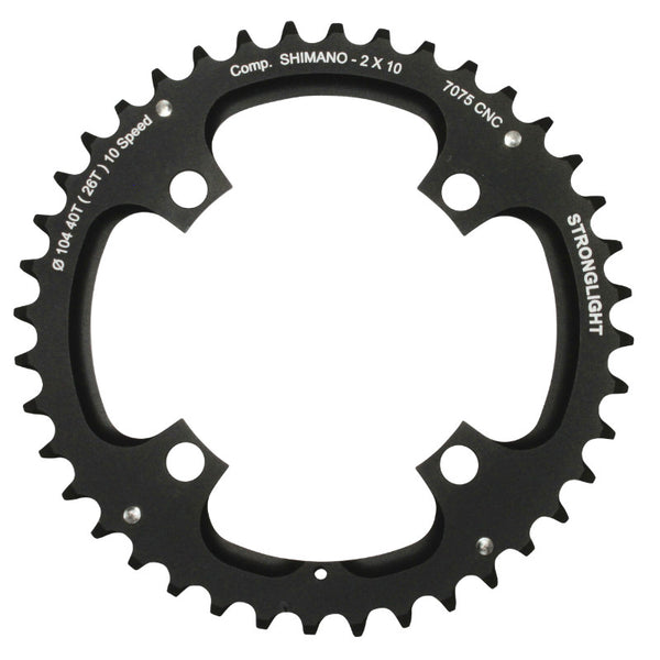 Plateau VTT 4 branches Ø 104 Pour Shimano Stronglight Double 40 dents Extérieur Noir 2X10V. (Sauf Xt-Xtr) Non Filete 10V