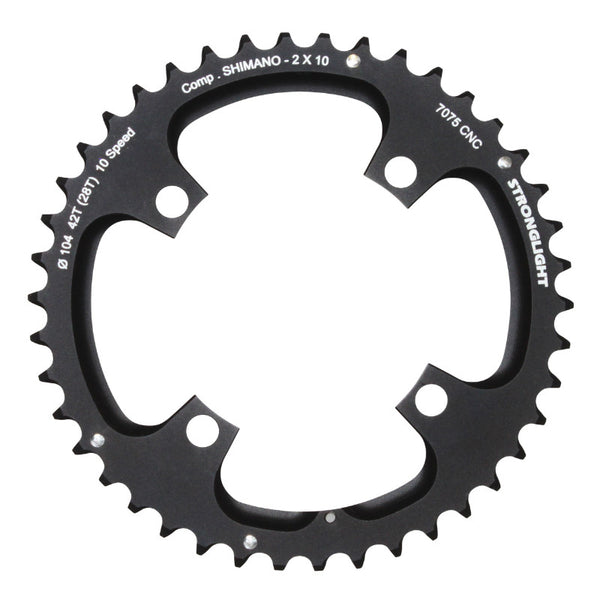 Plateau VTT 4 branches Ø 104 Pour Shimano Stronglight Double 42 dents Extérieur Noir 2X10V. (Sauf Xt-Xtr) Non Filete 10V