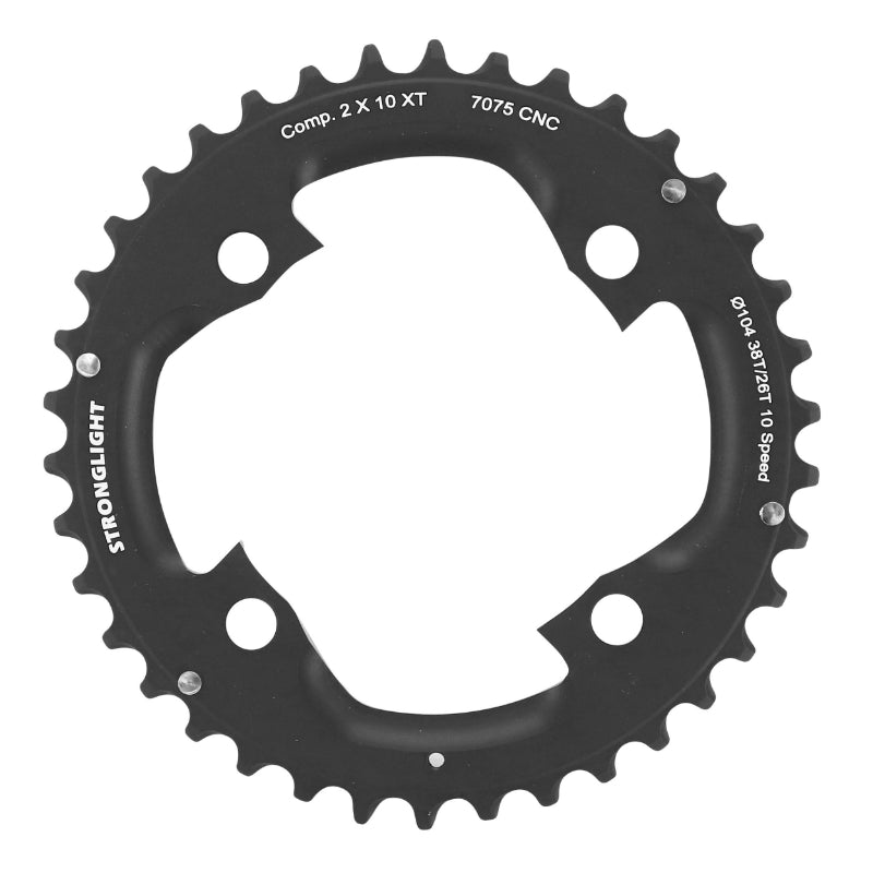 Plateau VTT 4 branches Ø 104 Pour Shimano Xt M785 Stronglight Double 38 dents Extérieur Noir (Pour Intérieur 24-26 dents