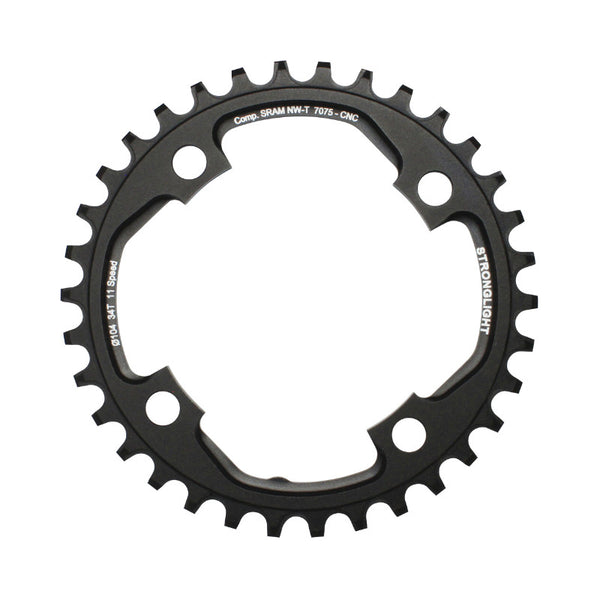 Plateau VTT 4 branches Ø 104 Pour Sram Xo1 Stronglight 34 dents Mono Noir Alu 7075 11V. Narrow Wide - Épaisseur 5 mm