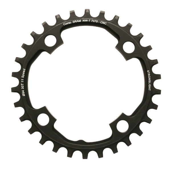 Plateau VTT 4 branches Ø 94 Pour Sram X01 Stronglight 30 dents Mono Noir Alu 7075 11V. Narrow Wide - Épaisseur 5 mm