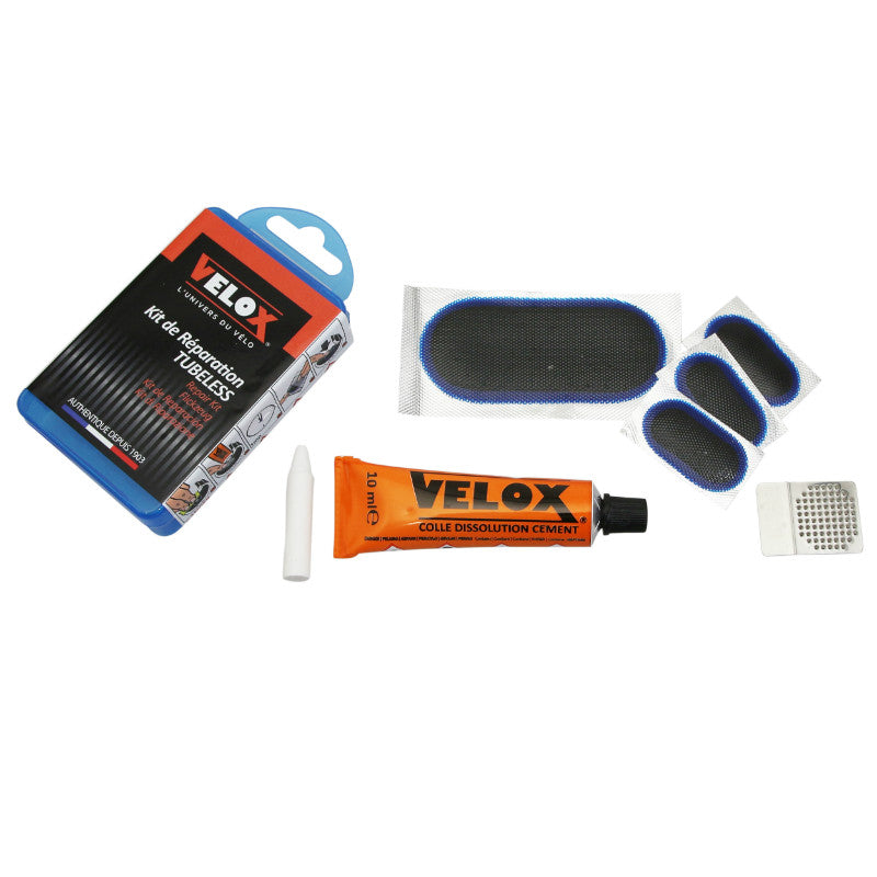 Kit Réparation Pneu Tubeless VTT - Gravel Velox Par L'Intérieur Avec Rustines - Boite (3 Patchs 32X16 mm + 1 Patch 75X35