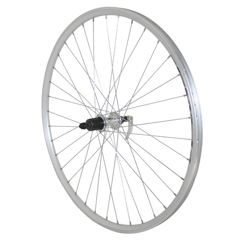 Roue VTC Patin Blocage 700 X 35 - 28" Er10 Argent Arrière Moyeu Qc300 Cassette 11-10-9-8V 36 Rayons Jante 19C