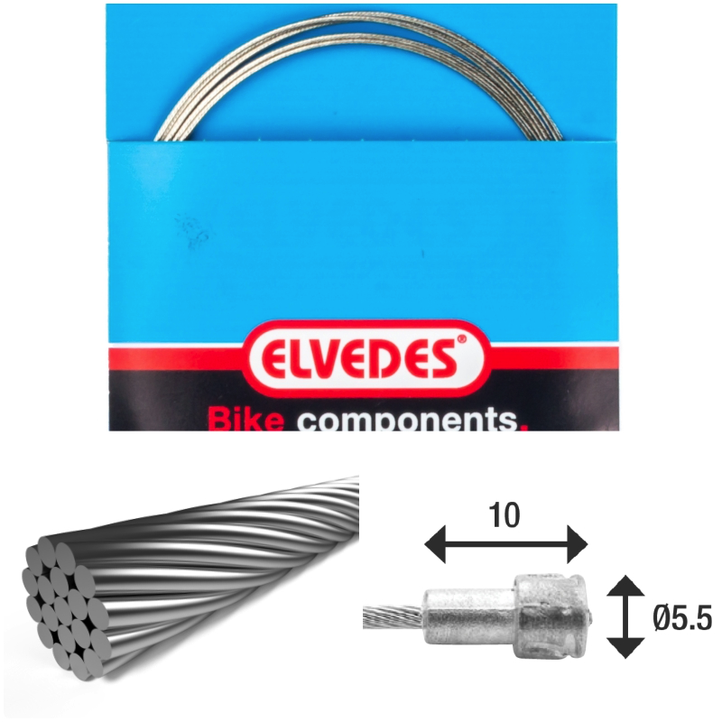 Câble de frein 2 000mm 1x19 fils inox Elvedes Ø1,5mm tête en V Ø5,5x10