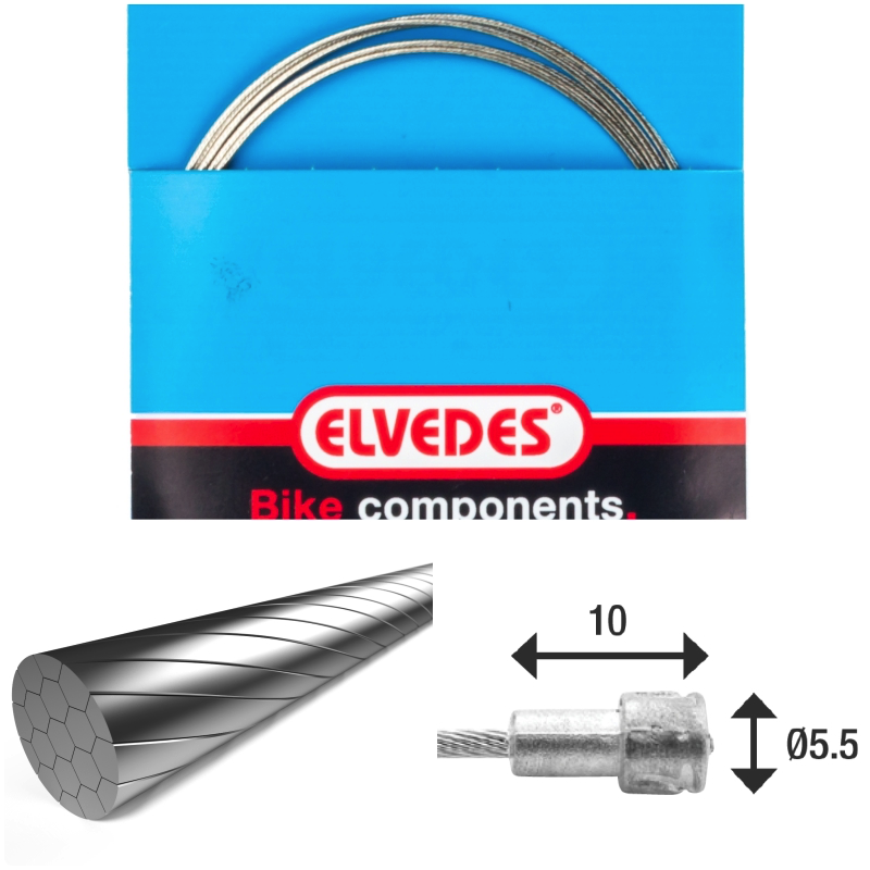 Câble de frein 2 250mm 1x19 fils Elvedes Stainless Slick Ø1,5mm tête en V Ø5,5x10