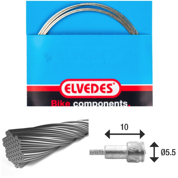 Câble de frein 2 250mm 7x7 fils inox Elvedes Ø1,5mm avec V-nipple Ø5,5x10