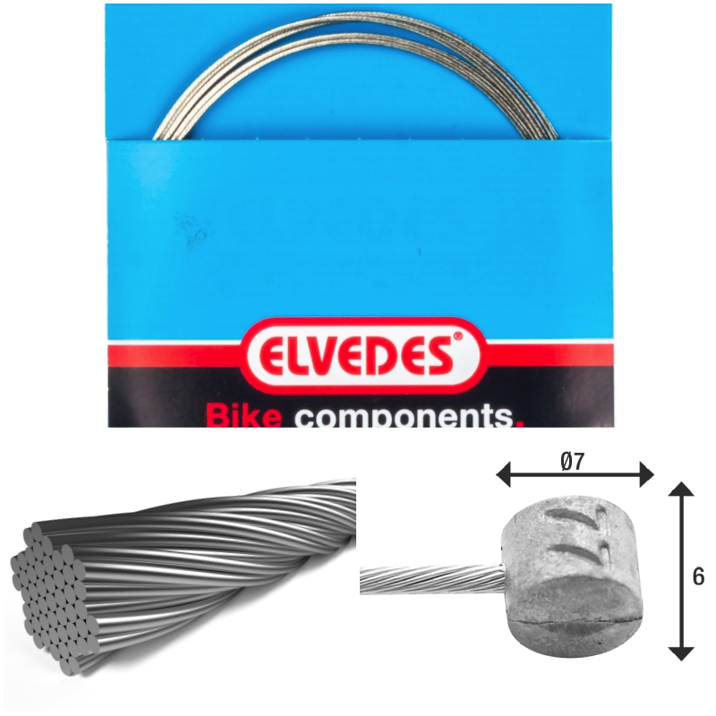 Câble de frein 2 250mm 7x7 fils inox Elvedes Ø1,5mm tête en T Ø7x6mm