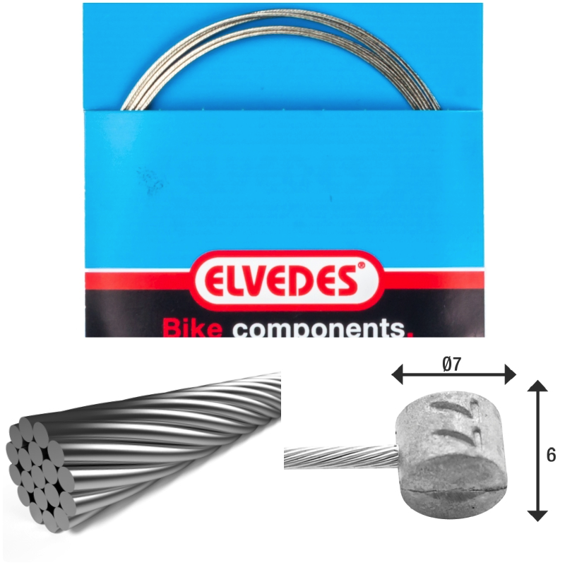 Câble de frein 3 000mm 1x19 fils Elvedes Galvanisé Ø1,5mm tête en T Ø7x6mm