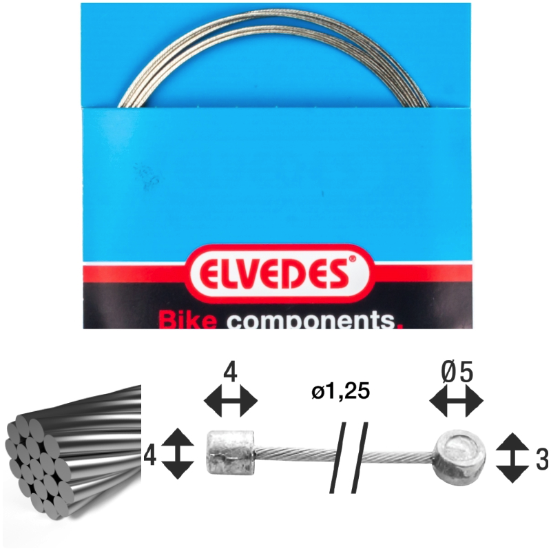 Câble de transmission 2 250mm 1x19 fils Elvedes Stainless Ø1,25mm avec tête N Ø4x4 et te