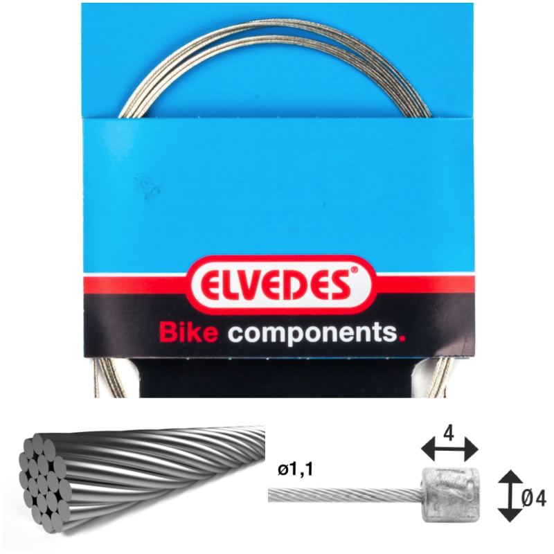 Câble de transmission 2250mm 1x19 fils inox Elvedes Ø1,1mm avec tête N Ø4x4