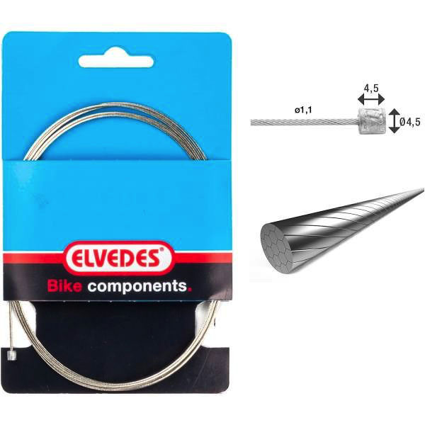 Câble de transmission 2250mm 1x19 fils inox slick Elvedes Ø1,1mm tête N Ø4,5x4,5