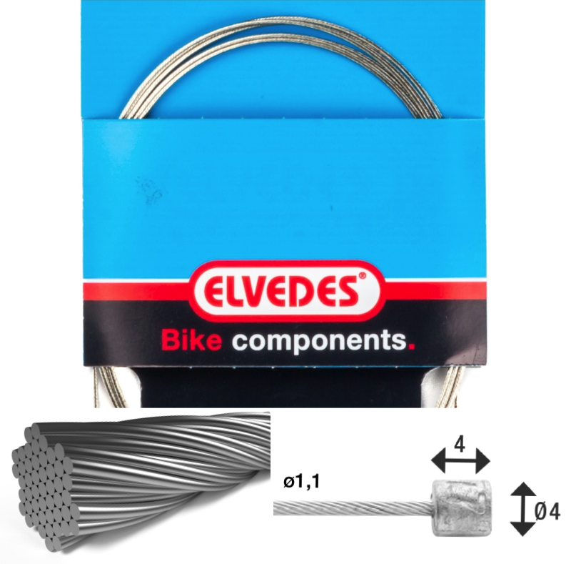Câble de transmission 2250mm 7x7 fils inox Elvedes Ø1,1mm avec tête Ø4x4