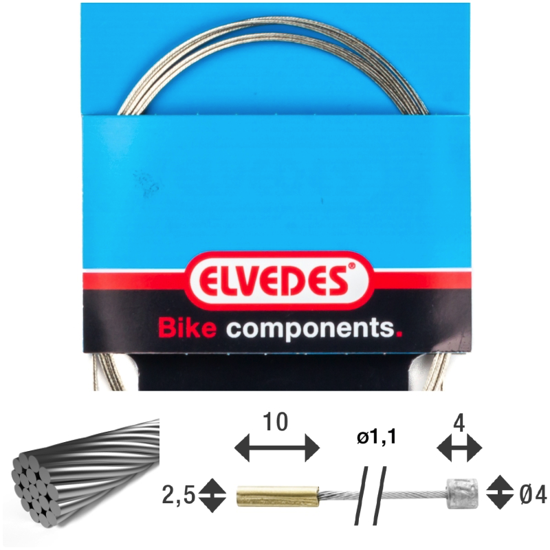 Câble de transmission 3 000mm 1x19 fils Elvedes Stainless Ø1,1mm avec tête N Ø2,5x10 et