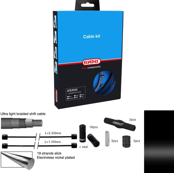 Kit complet transmission Elvedes Pro-Line étanche noir dia.4.2mm