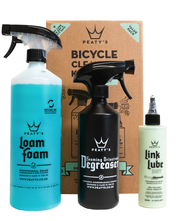 Kit d'entretien Peaty's Bio : Loam Foam 1L, Degreaser 500ml, Link Lube DRY