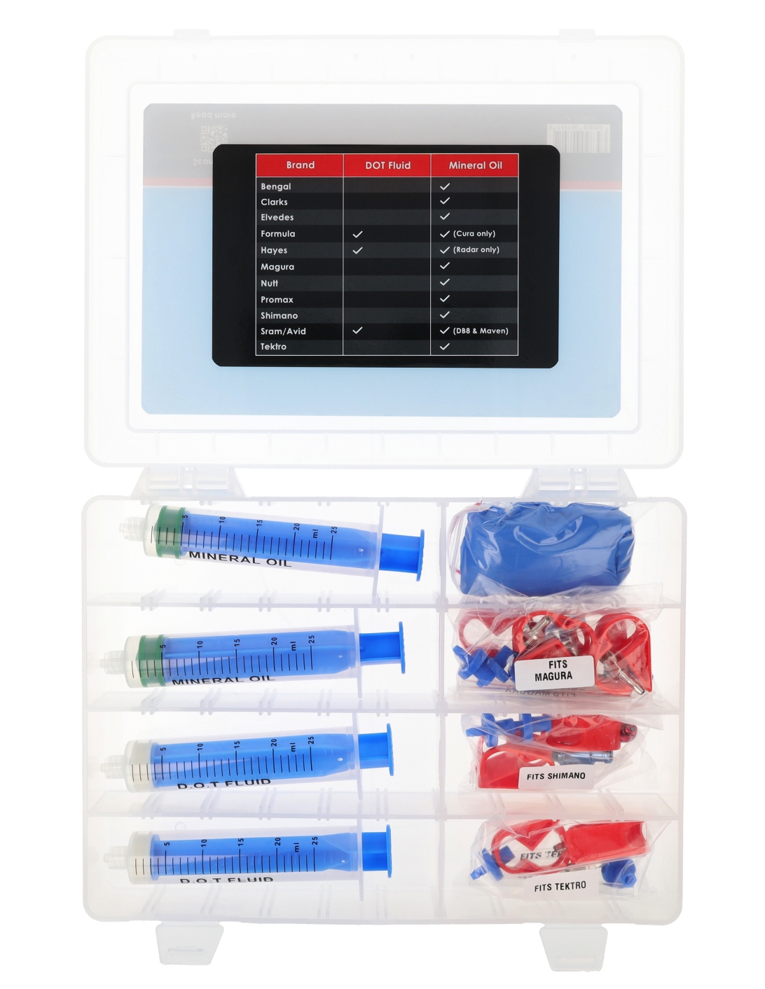 Kit de purge Elvedes Minerale / DOT pour Shimano, Magura, SRAM, Tektro