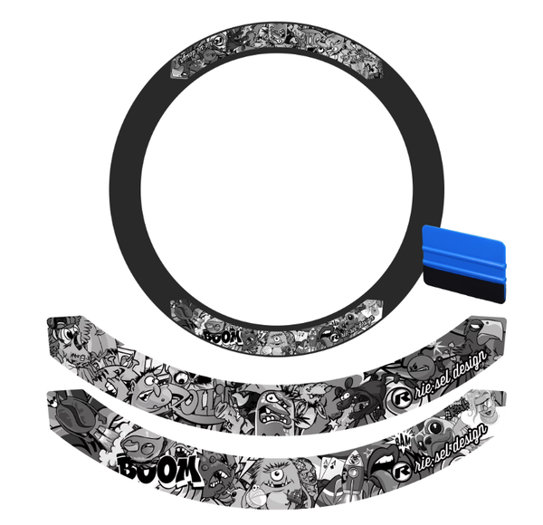 Kit stickers jantes stickerbomb ultra black 60 mm Riesel Design