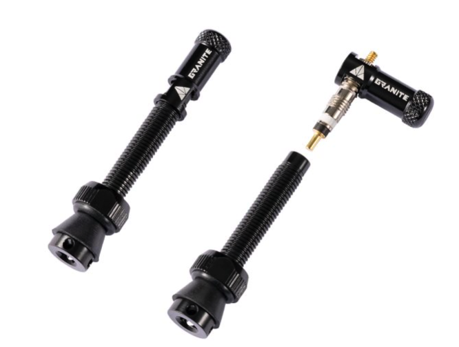 Valves (48mm) et bouchons de valve Granite CNC/démonte obus Noir Juicy Nipple