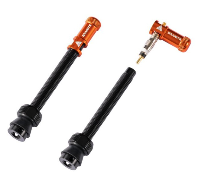 Valves (60mm) et bouchons de valve Granite CNC/démonte obus Orange Juicy Nippl