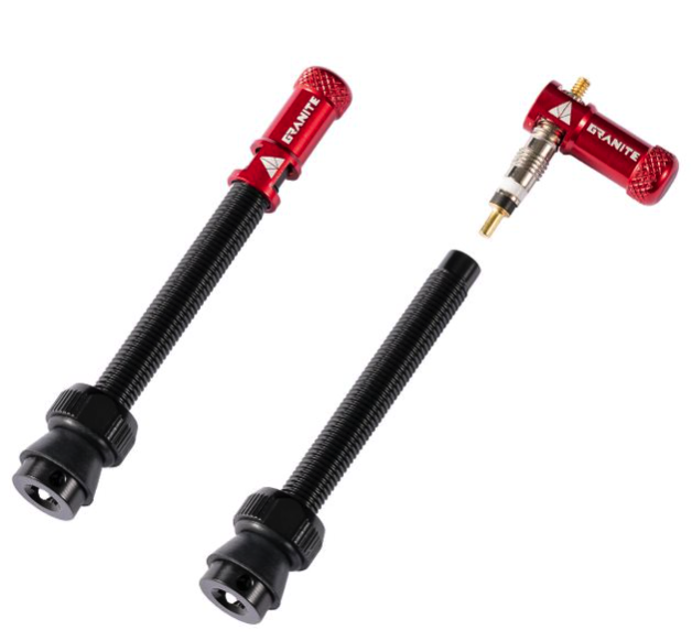 Valves (60mm) et bouchons de valve Granite CNC/démonte obus Rouge Juicy Nipple