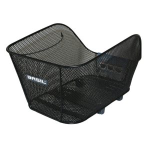 Rear Basket Steel Honeycomb Basil Icon Medium Black Mount Wsl on Side Rear Rack Ideal for E-Bike-E-bike (L38 X L23 X H21 cm) -Mount per Screw Adjustable on Base Basket