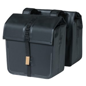 Bike Rear Double Pannier Basil Urban Dry 50L Black 100% Waterproof (36X17X42 cm) - Mount on Rear Rack