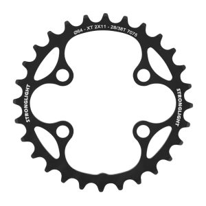 Plateau VTT 4 branches Ø 64 Pour Shimano Xt M8000-Slx M7000 Double Stronglight 28 dents Intérieur Noir 11V. Non Filete