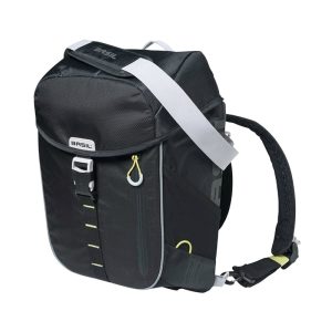Rear Pannier Backpack Bike Side Basil Miles Daypack Right-Left System Mount Hook-On Waterproof 17L Black Liseret Fluorescent Yellow (Shoulder Strap + Backpack) (31X17X44 cm)