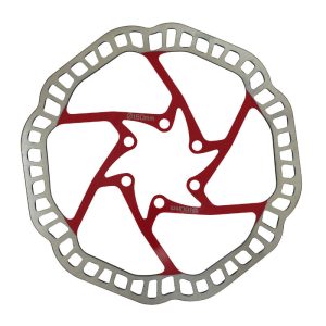 MTB Brake Rotor 6 Holes Newton Brakco Shimano Compatible and Other 180 mm Silver Centre Red + 6 Screw