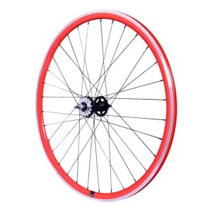 Roue Route - Fixie Patin P2R Rouge Arrière Double Filetage Avec Pignon 16 dents Avec Écrous Jante 17C Profil 28 mm