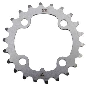 Plateau VTT 4 branches Ø 64 Stronglight 22 dents Triple Intérieur Argent Acier 8-9V.