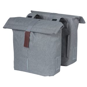 Bike Rear Double Pannier Basil City Light Grey 28-32L Mount Velcros on Rear Rack (30X18X49 cm) Closure Folding Rainproof