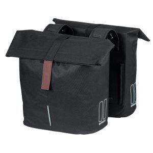Bike Rear Double Pannier Basil City Black 28-32L Mount Velcros on Rear Rack (30X18X49 cm) Closure Folding Rainproof