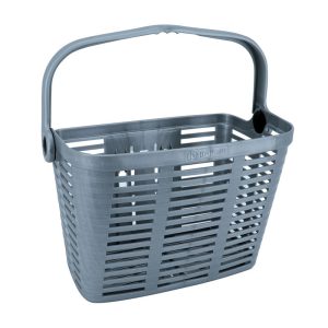 Panier Avant Plastique Gris Pour E-Bike Avec Anse Fixation Largeur 90 mm Systeme Clips (Avec Adaptateur 22-26-32) - Poids Max 5 Kg