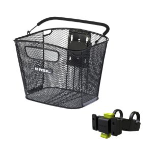 Front Basket Steel Honeycomb Basil Bold Black (28X34X26 cm) -Sold with Mount Klickfix Special E-bike - E-Bike Width 80 mm Mini Compatible Leader Fox