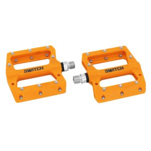 Pédale VTT Plateforme Descente - BMX Switch Jump Résine Orange Filetage 9-16 Avec Picots Argent (Paire)
